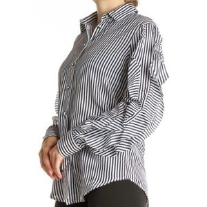 Banana Republic Dillon Stripe Ruffle Sleeve Blouse, Size Large